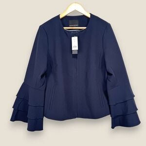 Banana Republic Bell Sleeve Ruffle Jacket Full Zip Lined Stretch Women Size 14